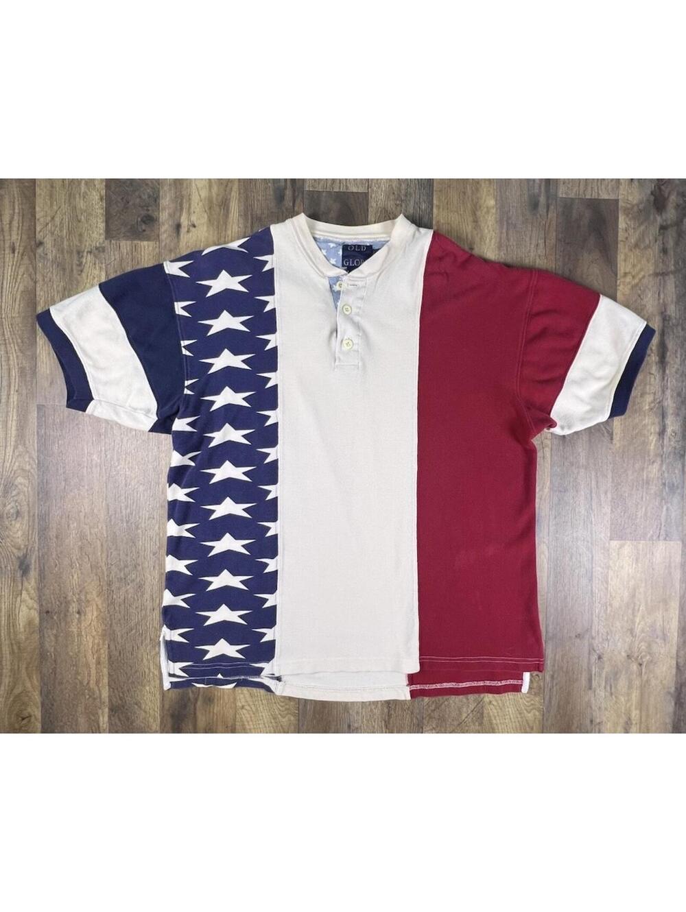 Vintage American Flag Polo Shirt L Old Glory Stars & Stripes 90s Blade Collar